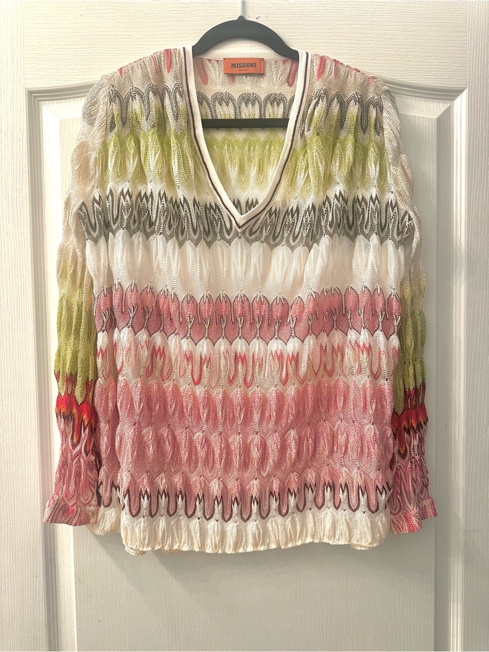 Missoni Multicolor V-Neck Knit Sweater in Pink, Green, Cream IT42 - Picture 5 of 14